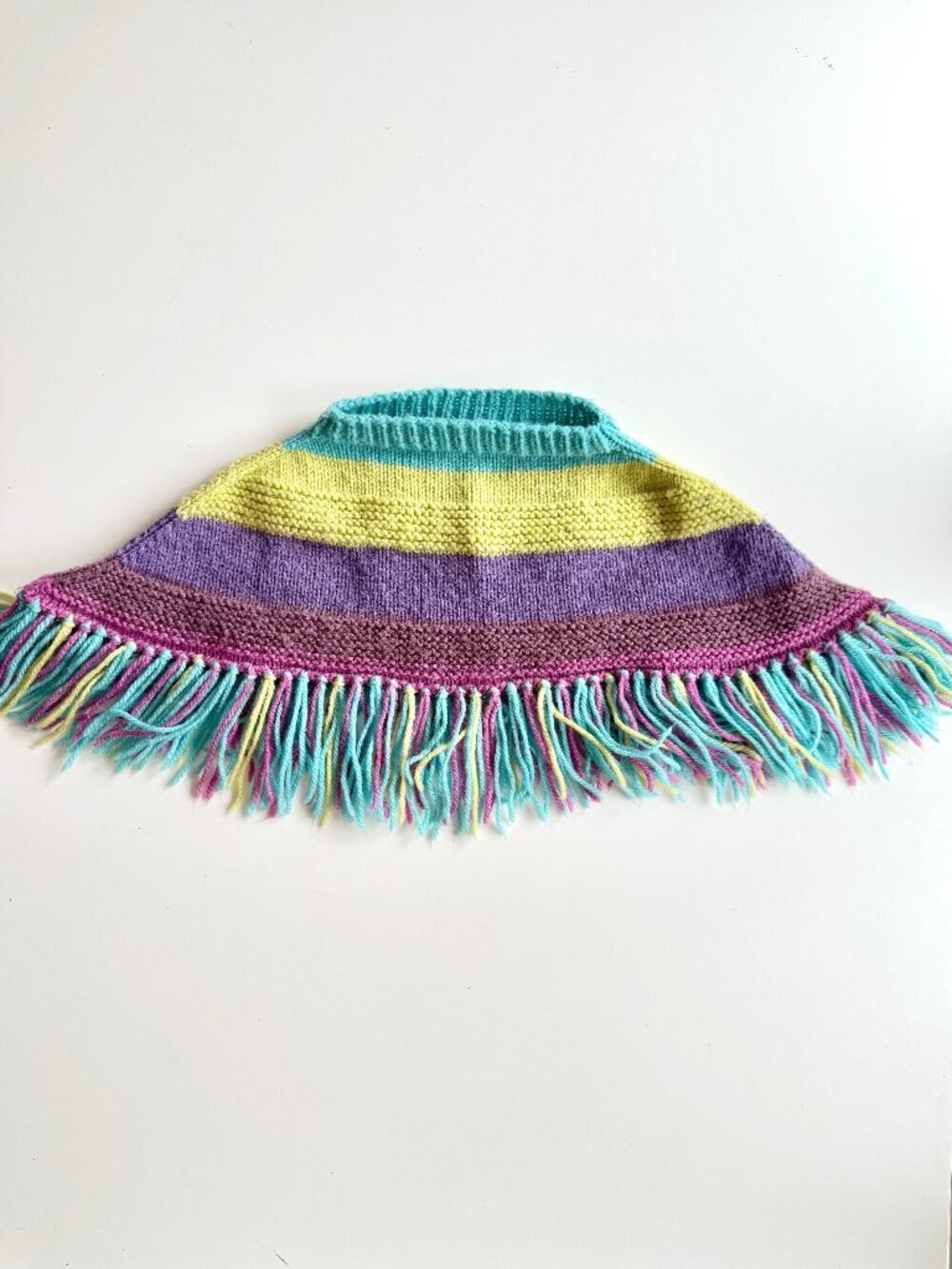 Girls' Handmade Striped Fringed Poncho, One Size